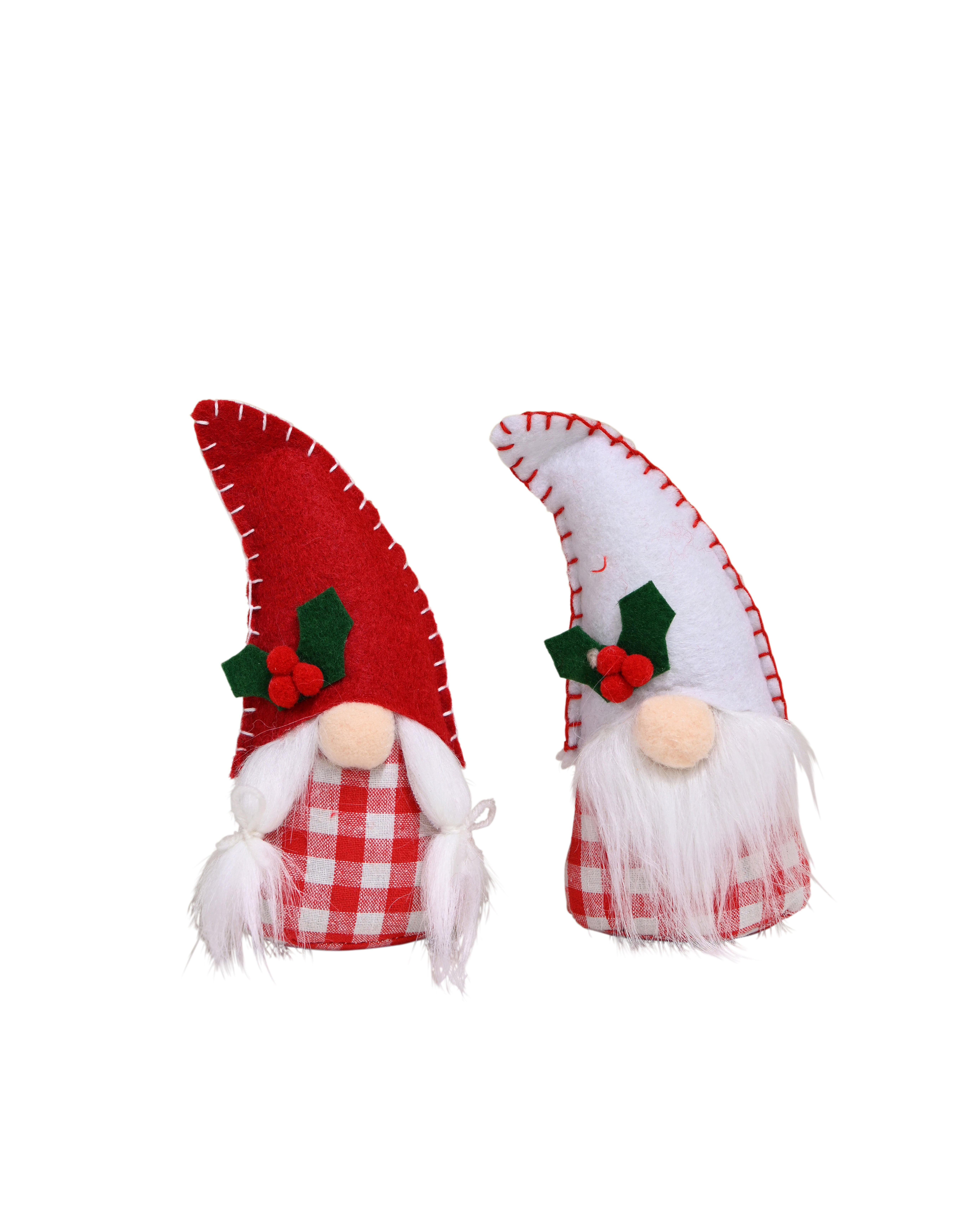 FELT Standing Gingham Santas S/2 - Red & White