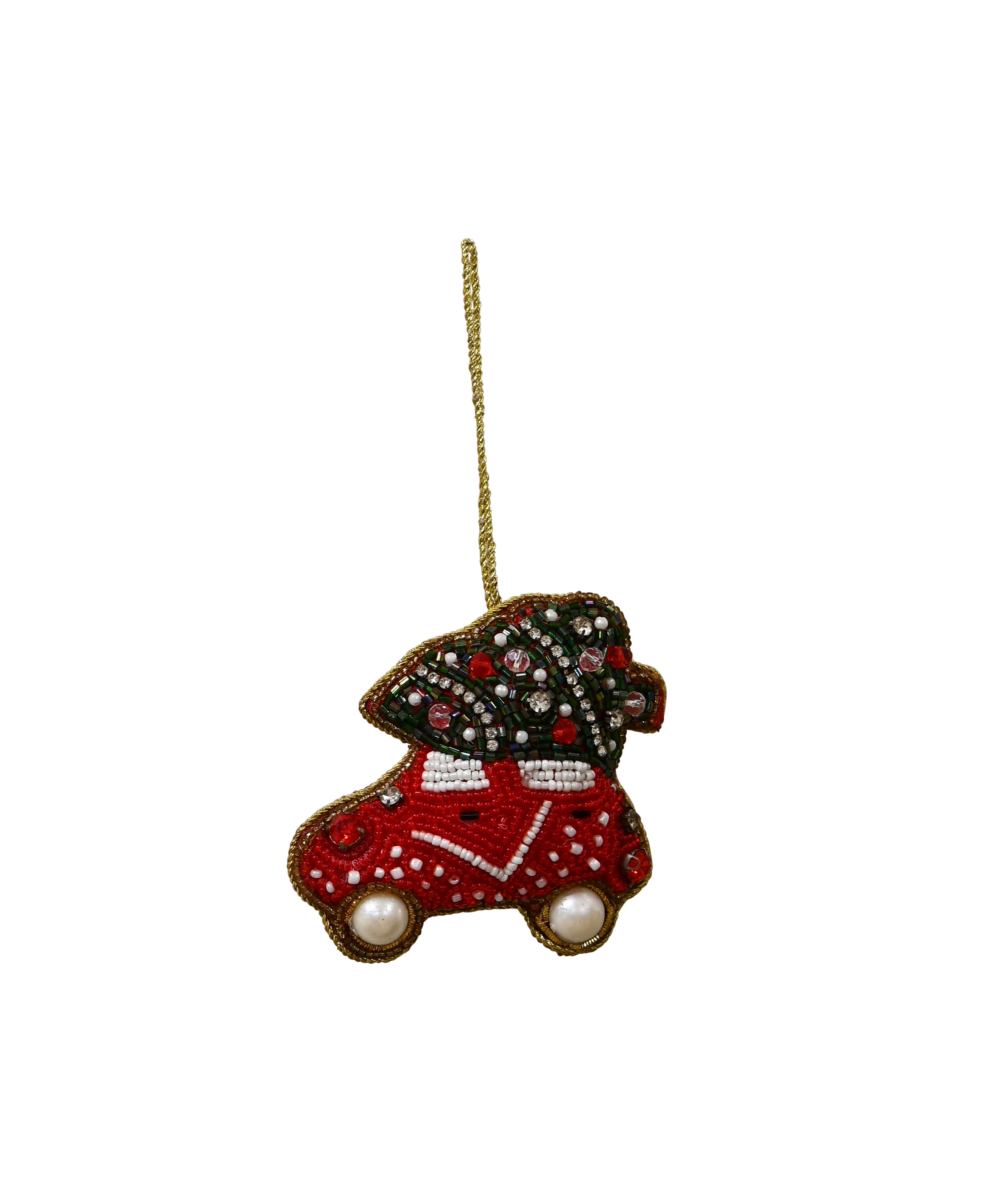 MAJESTIC Hanging Beaded Christmas Car - Red
