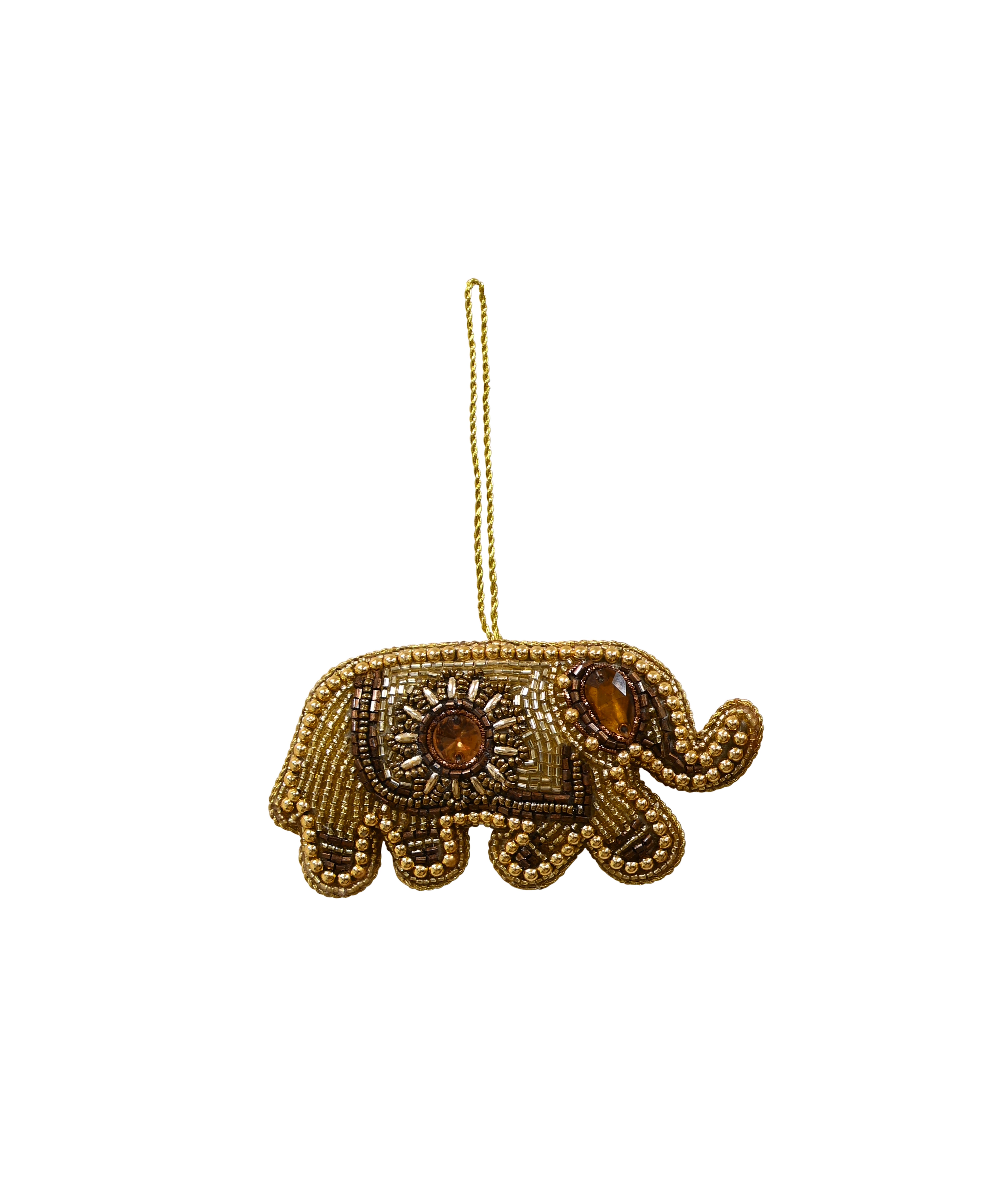 MAJESTIC Hanging Beaded Elephant - Antique Gold