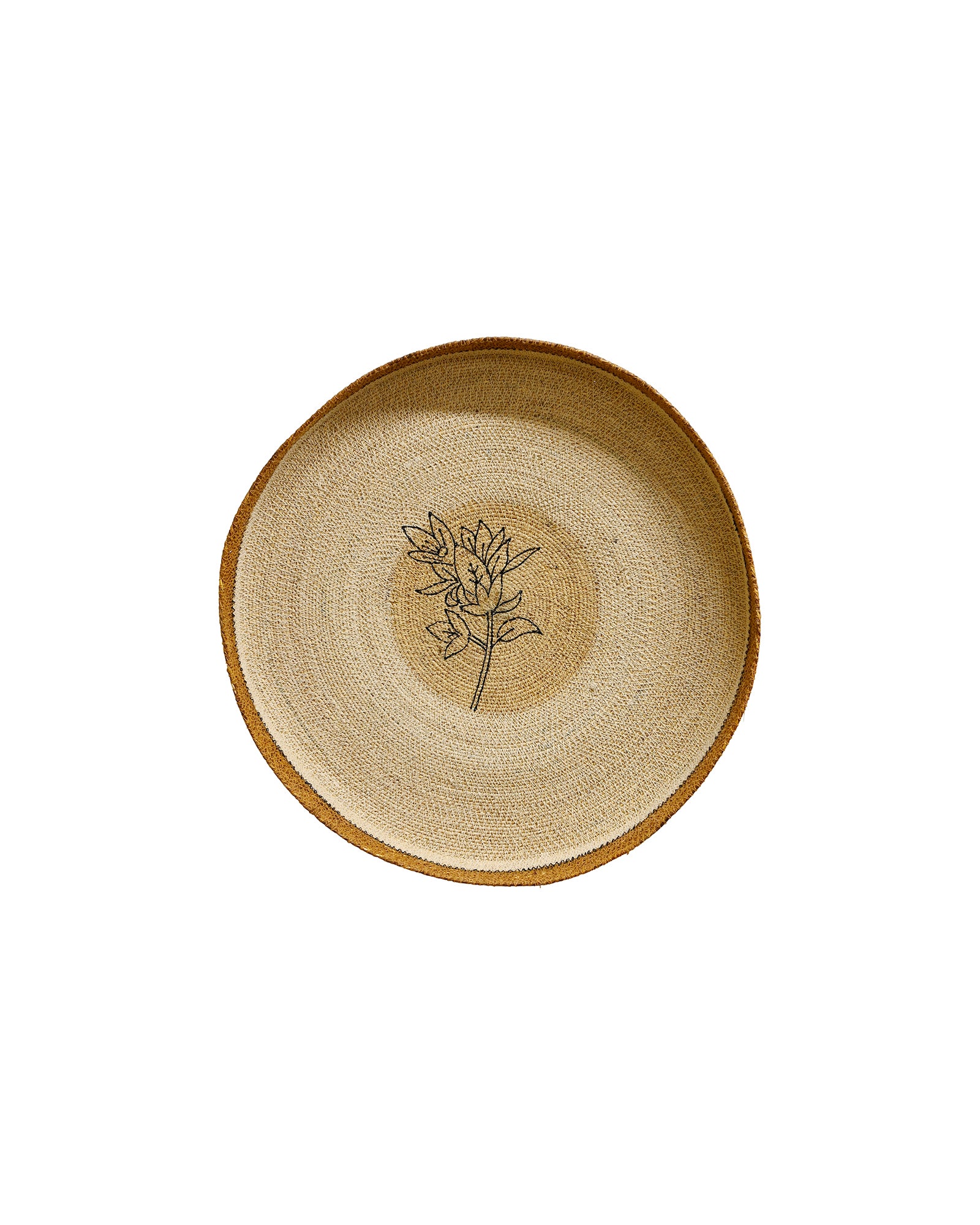 KINTU COLLECTION Sprig Wall Art/Tray - Natural w/Mustard Rim
